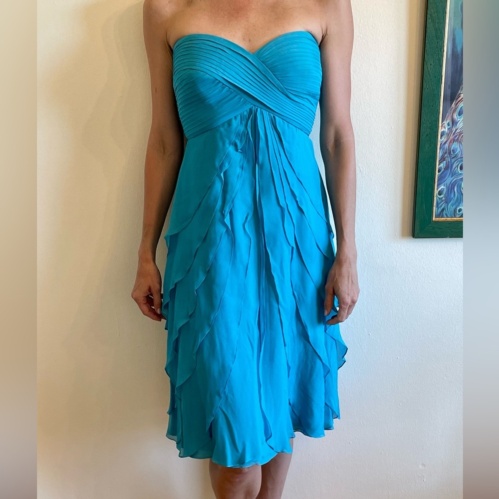Tadashi Blue Silk Strapless Cocktail Dress